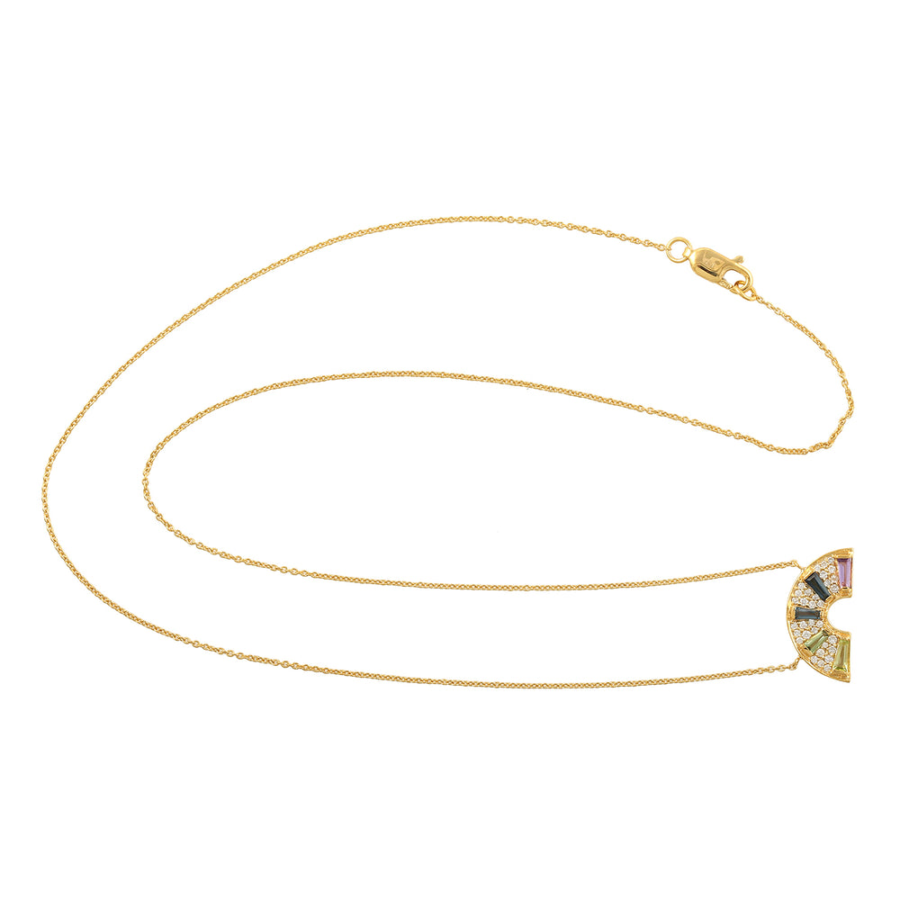 Tapered Sapphire Topaz Tourmaline pave Diamond Designer Pendant 18k Yellow Gold Chain Necklace