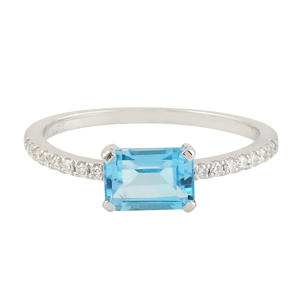 Emerald Cut Blue Topaz & Diamond Accent Ring In 18k White Gold Fine Jewelry