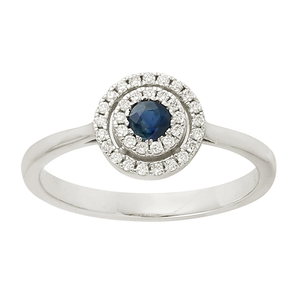 Handmade 14k White Gold Blue Sapphire Pave Diamond Halo Ring For Women