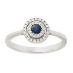 Handmade 14k White Gold Blue Sapphire Pave Diamond Precious Stone Halo Ring For Women