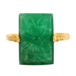 Natural Emerald Carved Pave Diamond Big Ring In 18k Gold