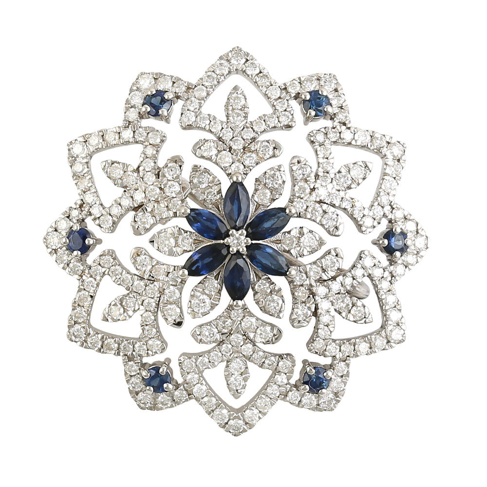 Marquise Sapphire Diamond Diamond Beautiful Brooch In 18k White Gold