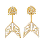 Baguette Diamond Ear Jacket Earrings 18K Yellow Gold Jewelry