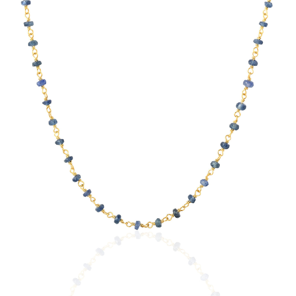 Blue Sapphire Gemstone Beaded Matinee Necklace In 18K Yellow Gold