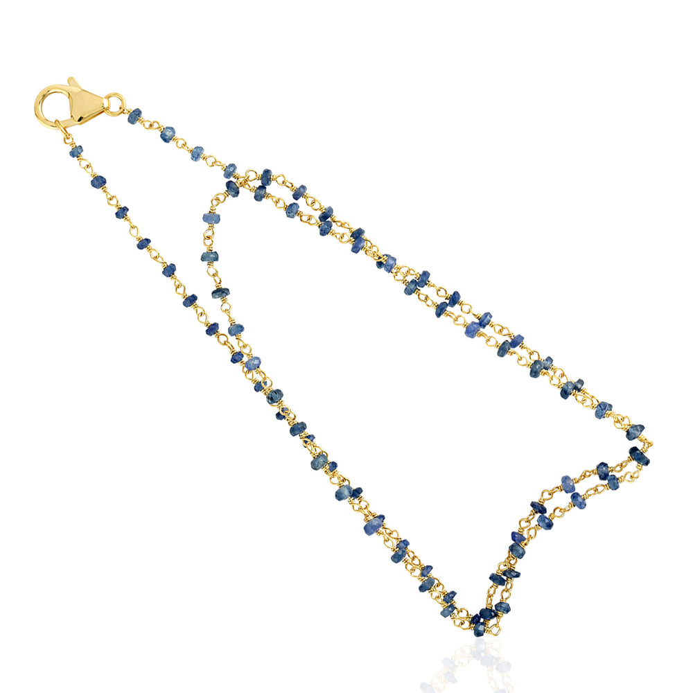 Blue Sapphire Gemstone Beaded Matinee Necklace In 18K Yellow Gold