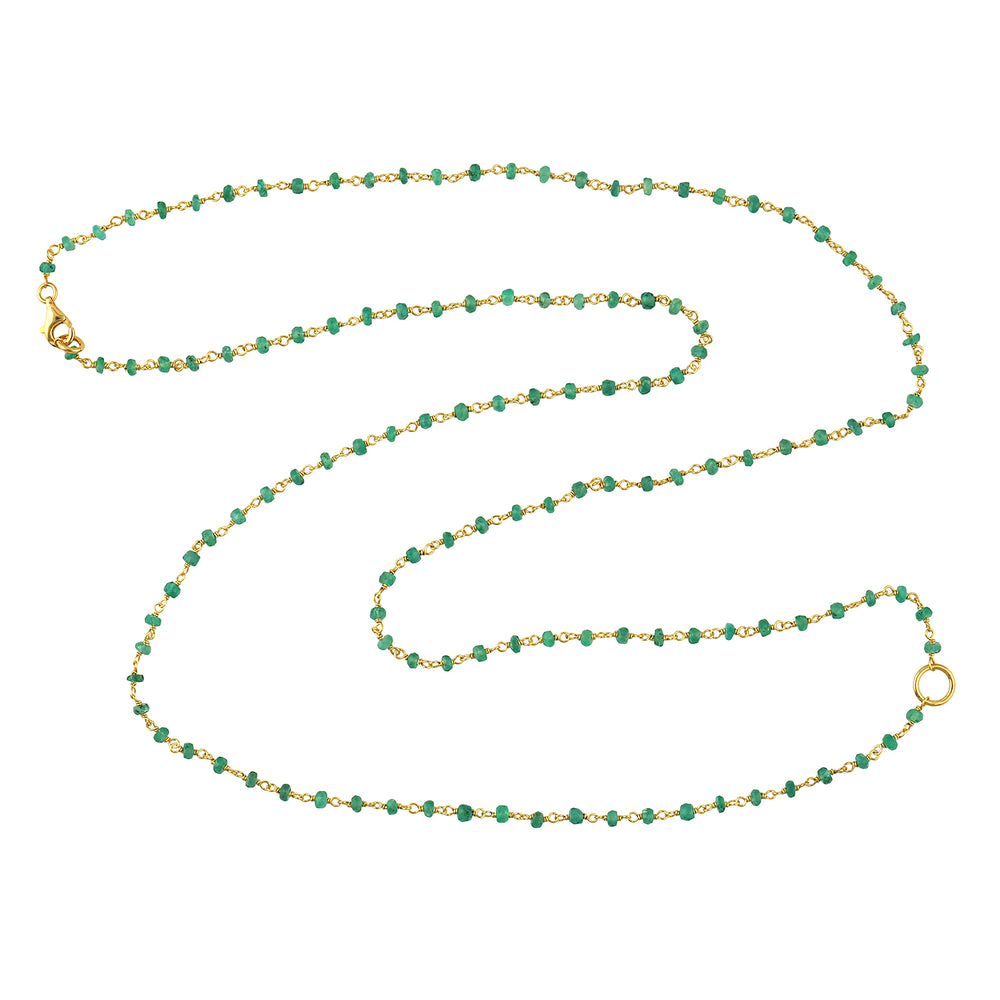 Faceted Emerald Gemstone Beads Designer Opera Necklace Made In 18K Yellow Gold Jewelry