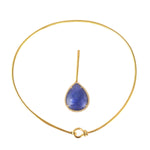 Pear Cut Tanzanite Prong Natural Diamond Antique Choker Necklace In 18K Yellow Gold