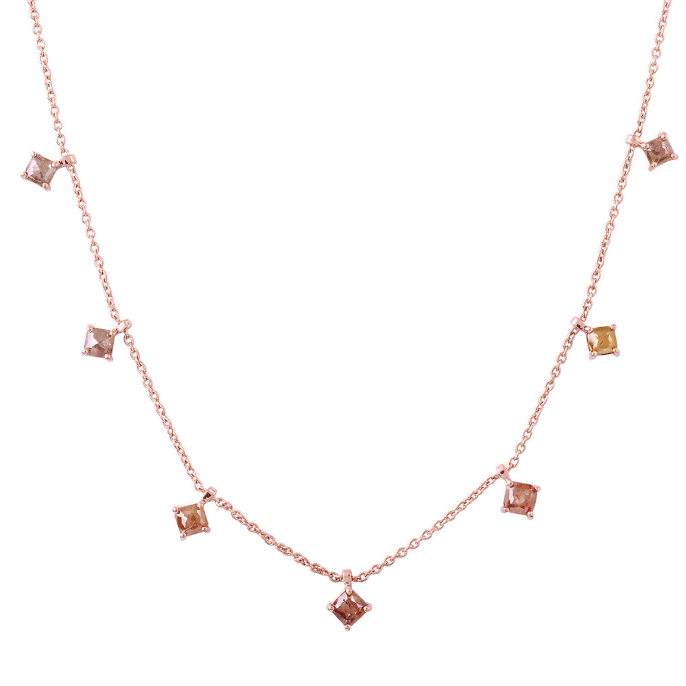Square Ice Diamond Princess Necklace Made In 18K Rose Gold For Gifts