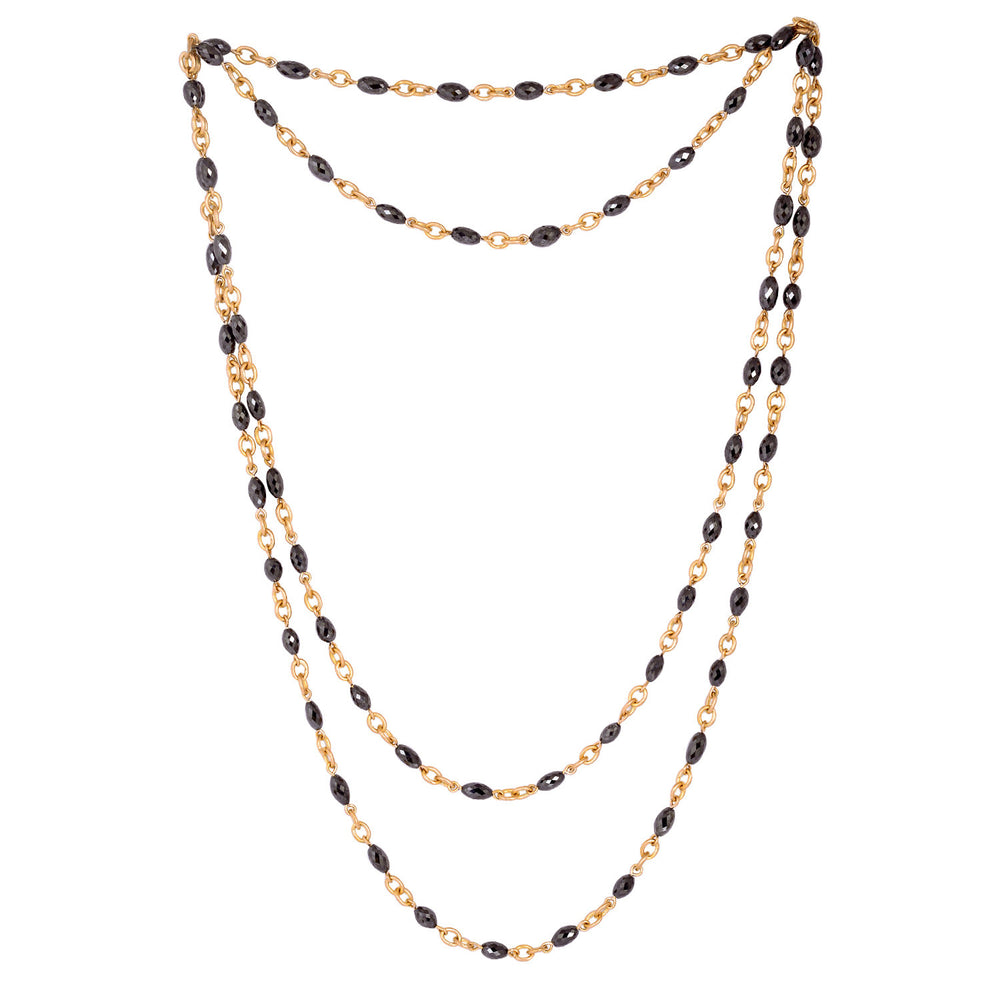 Ice Black Diamond Long Layered Chain Necklace in 18K Yellow Gold