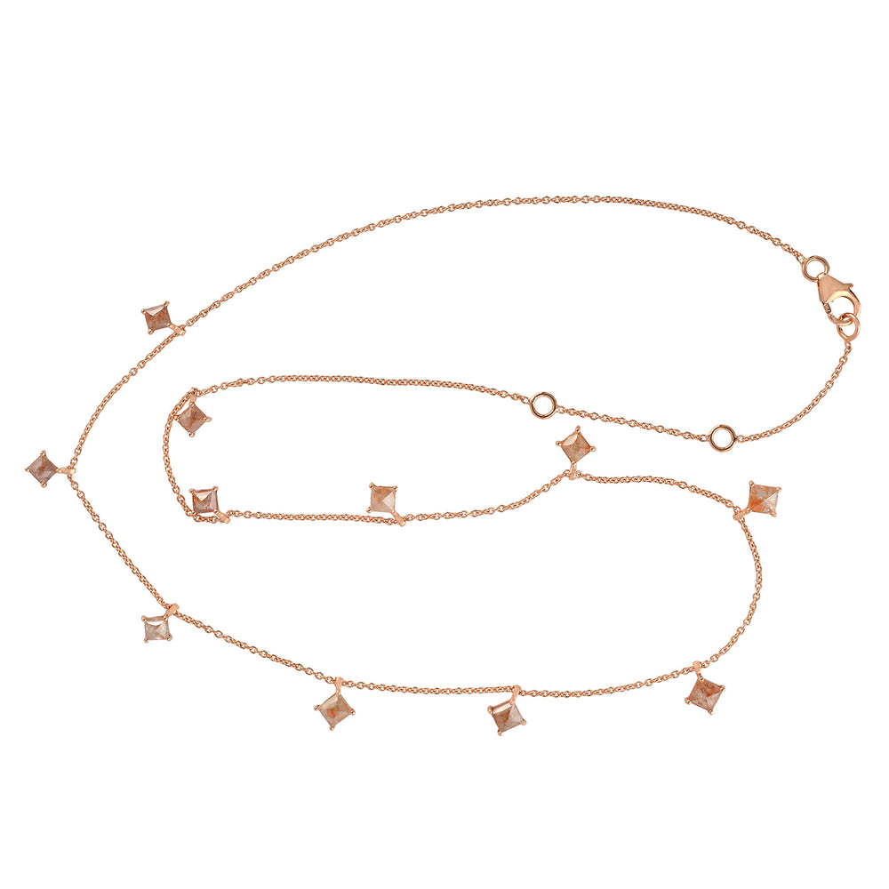18K Rose Gold Station Necklace with Princess-Cut Ice Diamonds