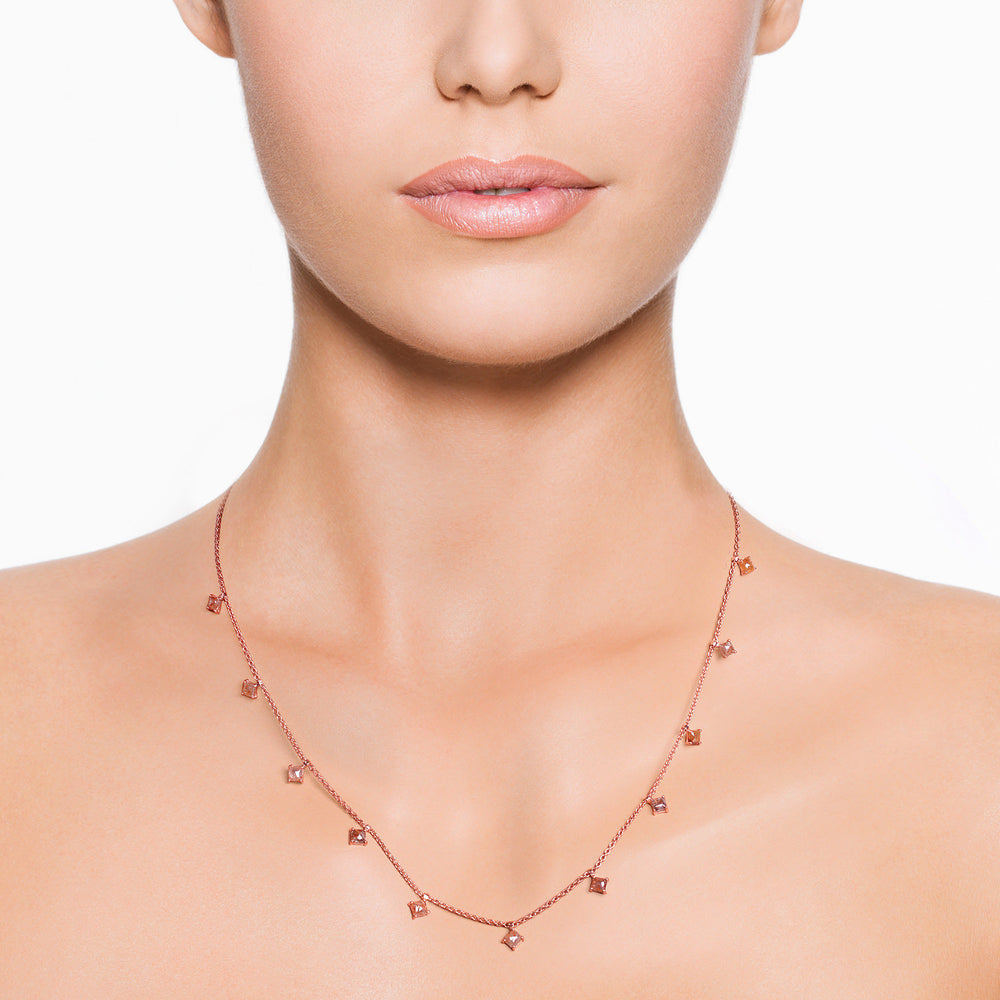 18K Rose Gold Station Necklace with Princess-Cut Ice Diamonds