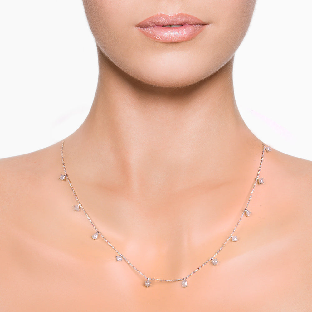 18K White Gold Station Necklace with Mixed Cut Ice Diamonds