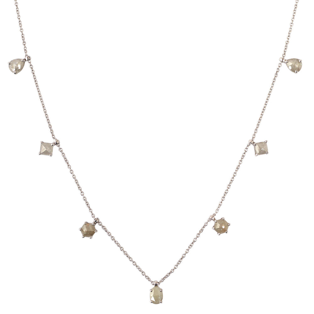 18K White Gold Station Necklace with Mixed Cut Ice Diamonds