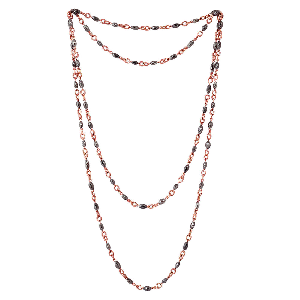 18K Rose Gold Faceted Black Ice Diamond Beads Rope Lariat Long Necklace