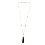 Faceted Beads Washer Shape Onyx Gemstone Pave Diamond Tassel Opera Necklace 18K Rose Gold