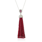 Faceted Beads Ruby July Birthstone Natural Diamond Tassel Matinee Necklace In White Gold Sale