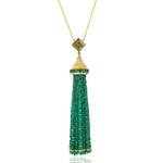 Yellow Gold Faceted Beads Emerald Channel Set Baguette Diamond tassel Matinee Necklace