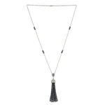 Black Washer Faceted Beads Diamond Round Onyx Tassel Matinee Necklace In White Gold Sale