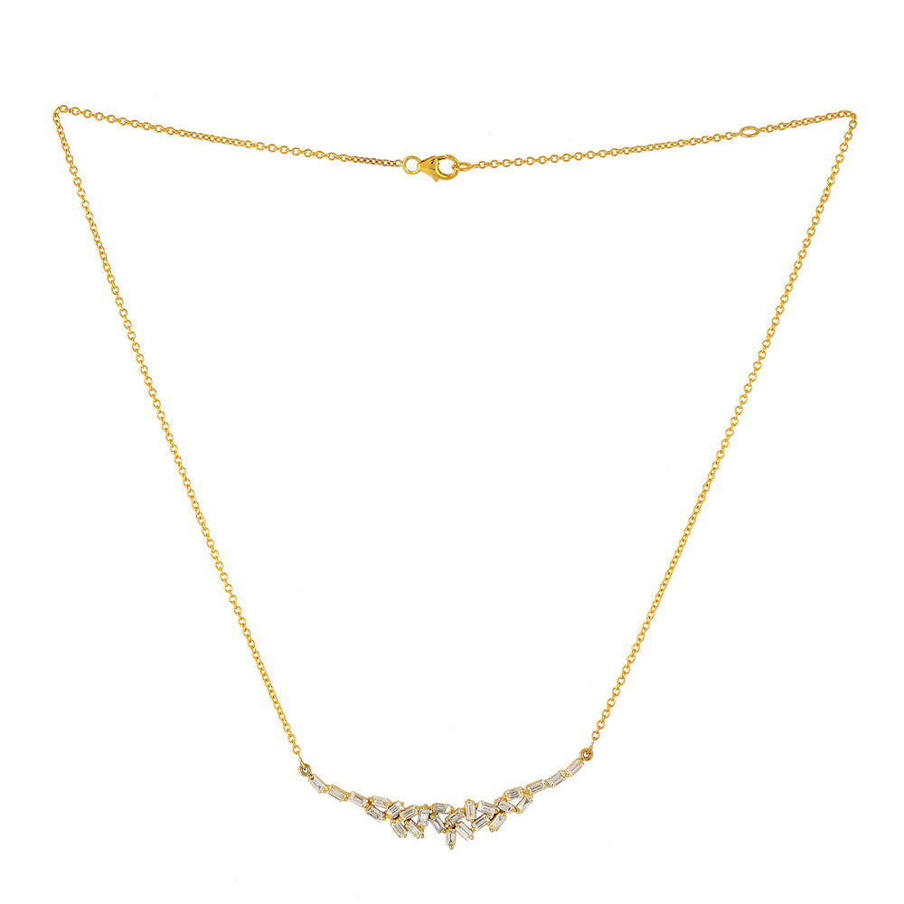 Baguette & Round Diamond Cluster Bar Necklace in 18K Yellow Gold