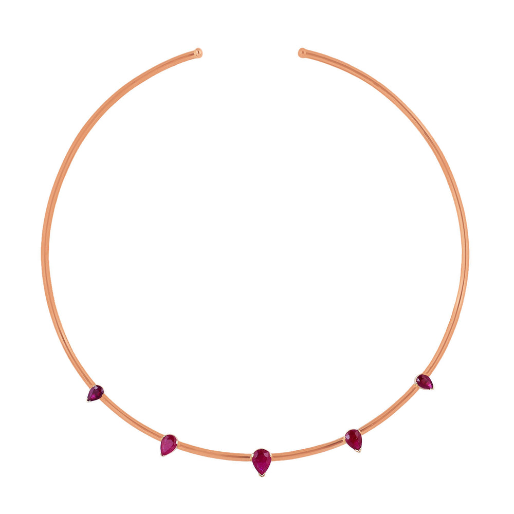 Charming Pear Ruby July Birthstone Cuff Choker Necklace Made In 18K Rose Gold For Her