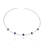 Pear Cut Blue Sapphire September Gemstone Open Cuff Choker Necklace 18K White Gold