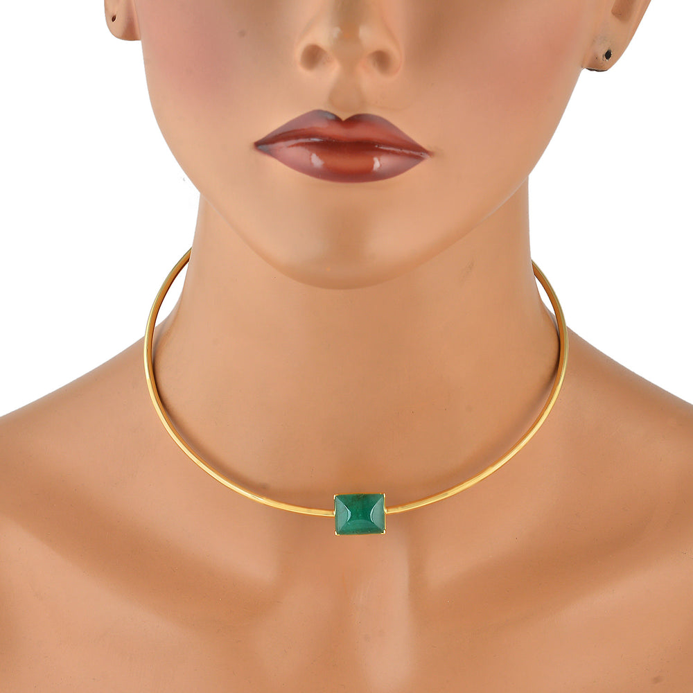 Emerald Gemstone May Birthstone Cuff Choker Necklace 18K Yellow Gold For Women's