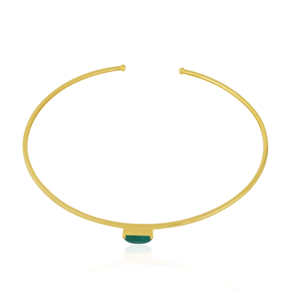 Emerald Gemstone May Birthstone Cuff Choker Necklace 18K Yellow Gold For Women's