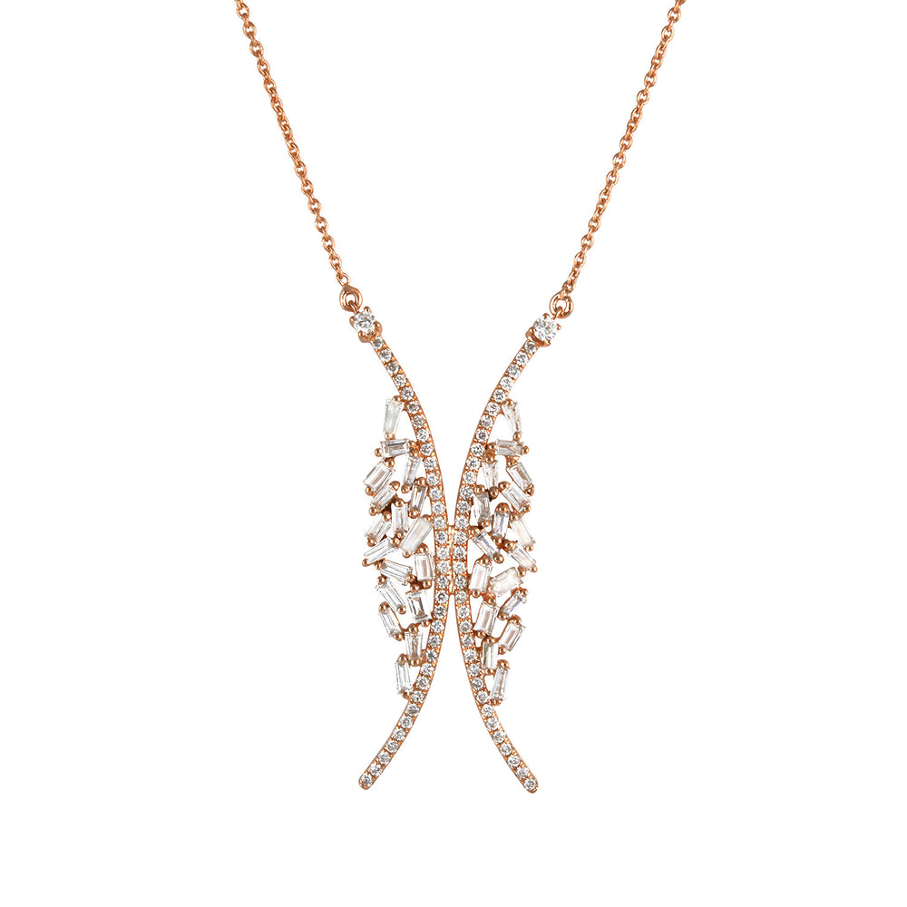 18K Rose Gold Butterfly Choker Necklace with Baguette Diamonds – Elegant Statement Jewelry