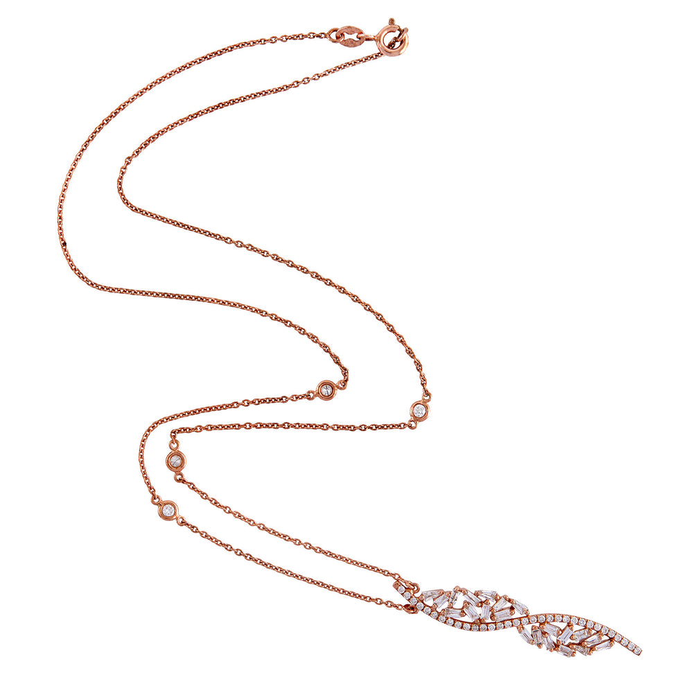 Baguette Cut Diamond Leaf Choker Necklace in 18K Rose Gold