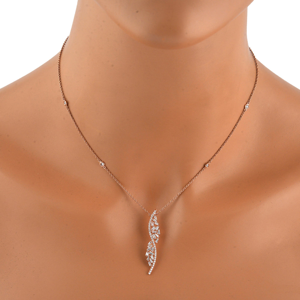 Baguette Cut Diamond Leaf Choker Necklace in 18K Rose Gold