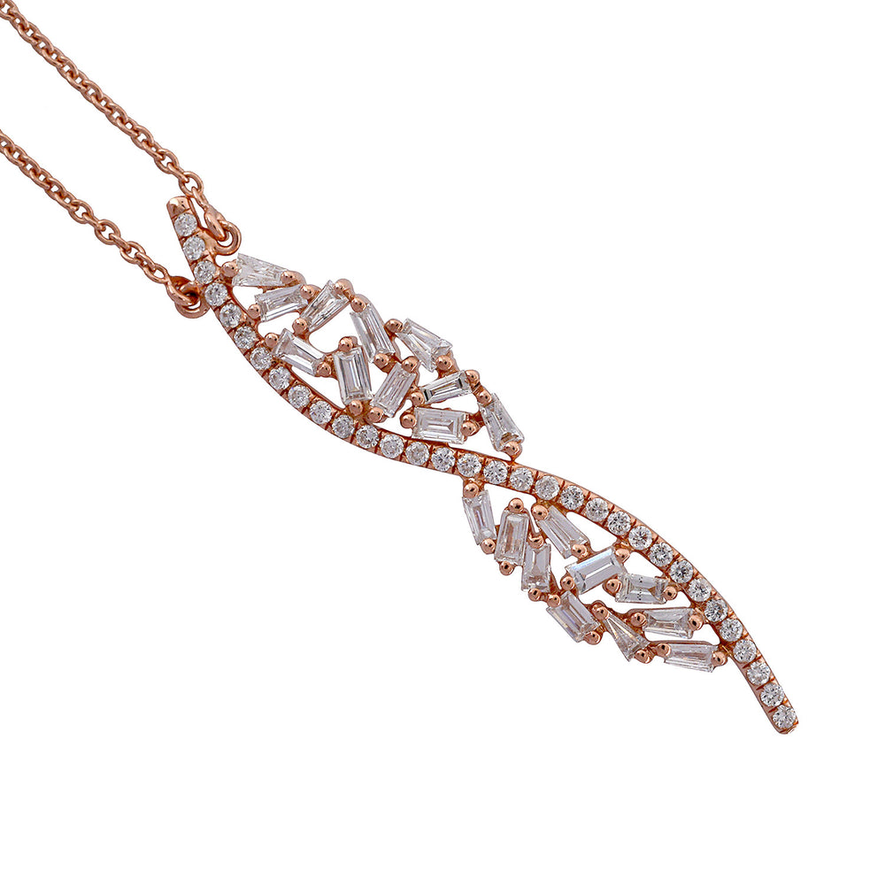 Baguette Cut Diamond Leaf Choker Necklace in 18K Rose Gold