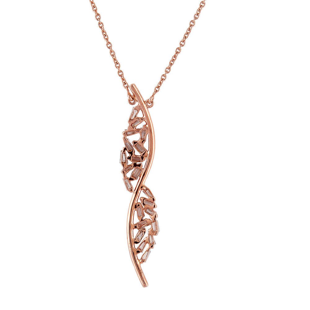 Baguette Cut Diamond Leaf Choker Necklace in 18K Rose Gold