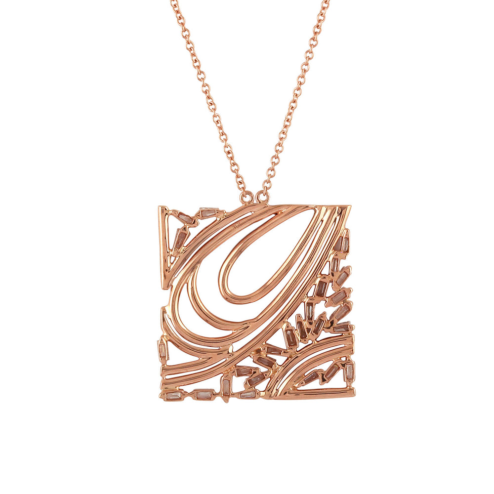 Baguette Cut Diamond & Pave Pink Sapphire Square Choker Necklace in 18K Rose Gold