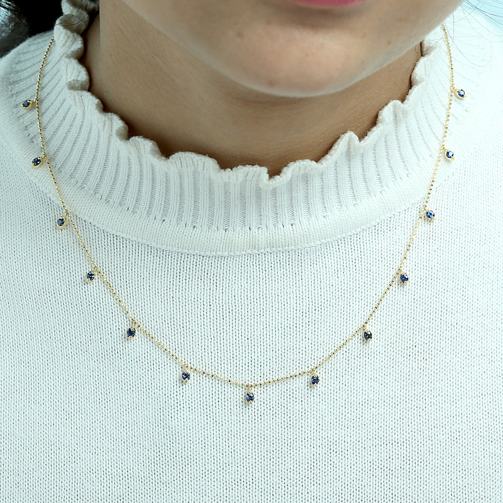 Blue Sapphire Princess Necklace in 18K Yellow Gold – Fine Jewelry for Her