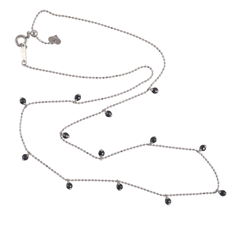 18K White Gold Black Diamond Beaded Necklace – Prong Set Fine Jewelry