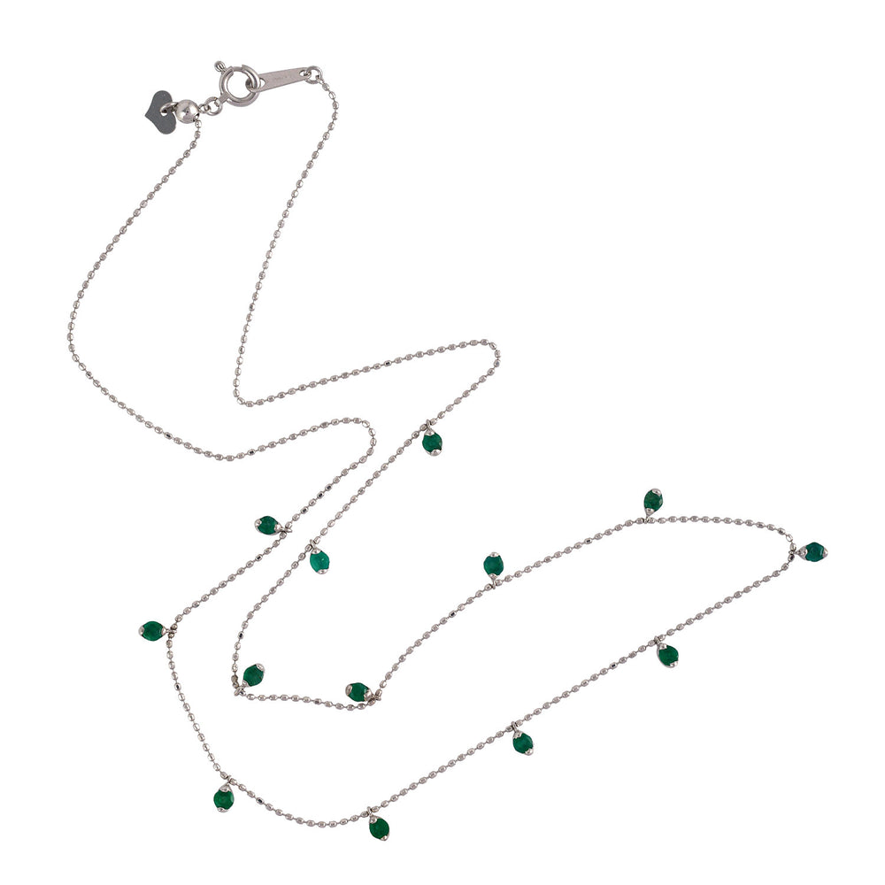 Prong Set Emerald Bead Necklace in 18K White Gold – Dainty Dot Ball Chain Jewelry for Her