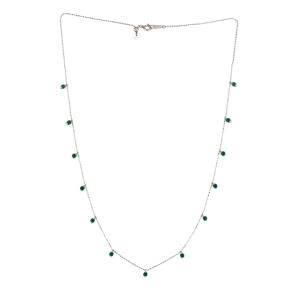 Prong Set Emerald Bead Necklace in 18K White Gold – Dainty Dot Ball Chain Jewelry for Her
