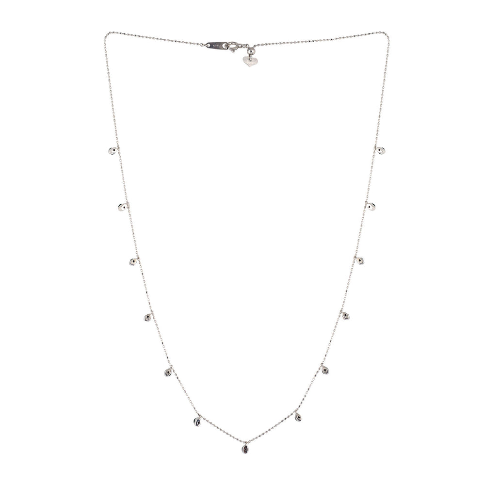 Prong Set Emerald Bead Necklace in 18K White Gold – Dainty Dot Ball Chain Jewelry for Her