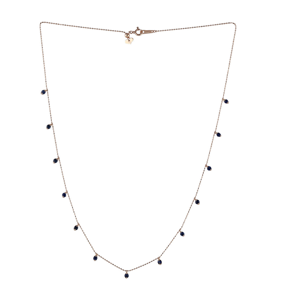Blue Sapphire Gemstone Beaded Station Princess Necklace In 18K Rose Gold