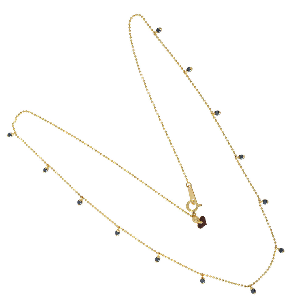 18K Yellow Gold Prong Black Diamond Chain Princess Necklace