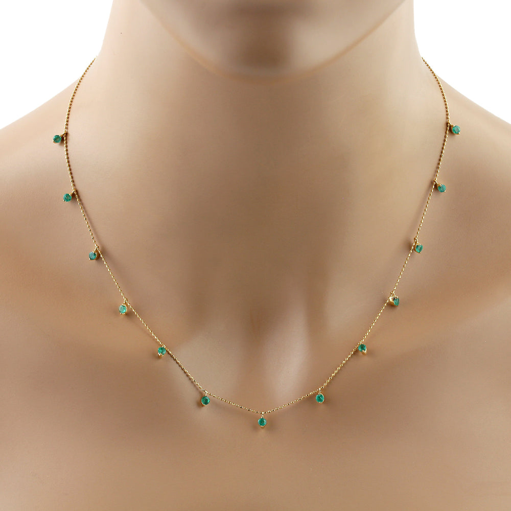 Prong Emerald Gemstone Beaded Princess Necklace In Yellow Gold