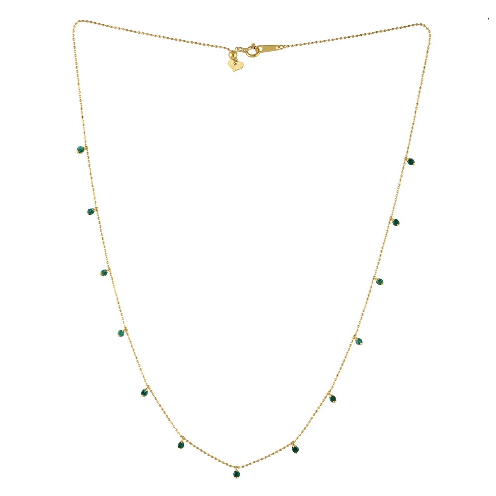 Prong Emerald Gemstone Beaded Princess Necklace In Yellow Gold