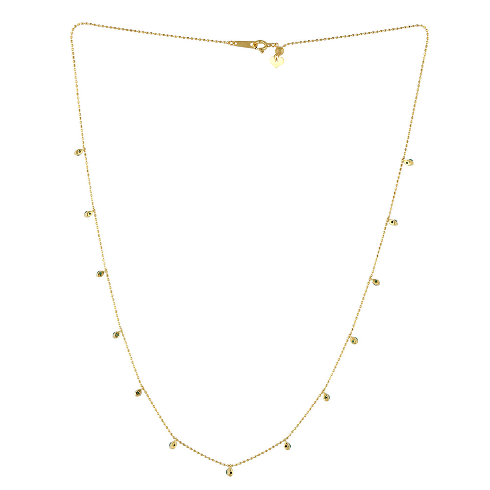 Prong Emerald Gemstone Beaded Princess Necklace In Yellow Gold