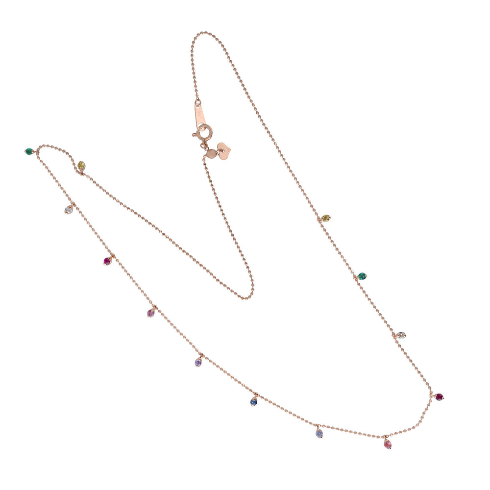 18K Rose Gold Multicolor Sapphire & Emerald Droplet Chain Necklace