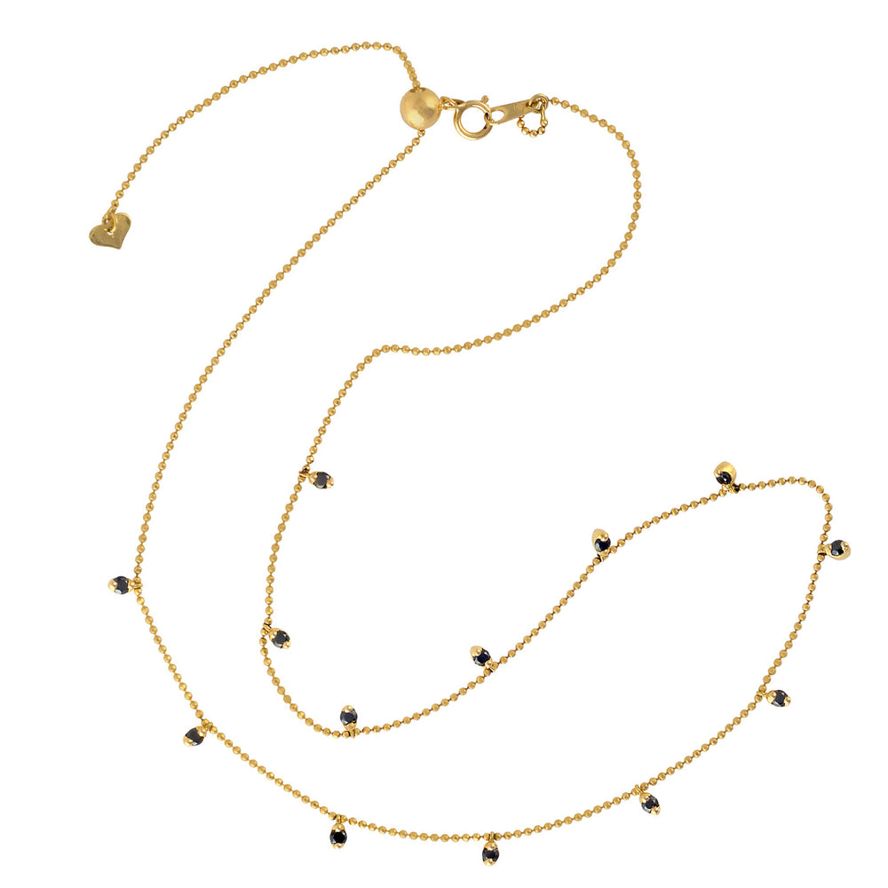 18K Yellow Gold Black Diamond Droplet Chain Princess Necklace