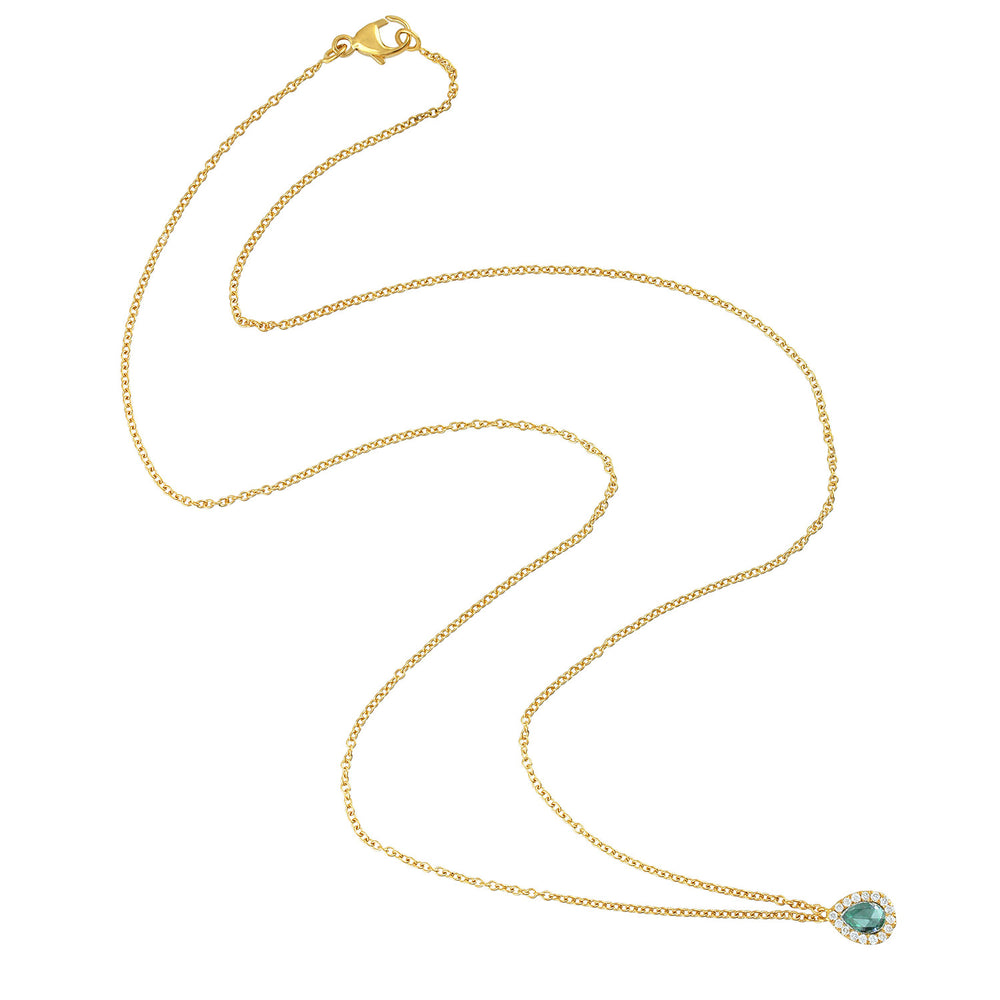 18K Yellow Gold Teardrop Princess Necklace with Diamond Enamel Halo