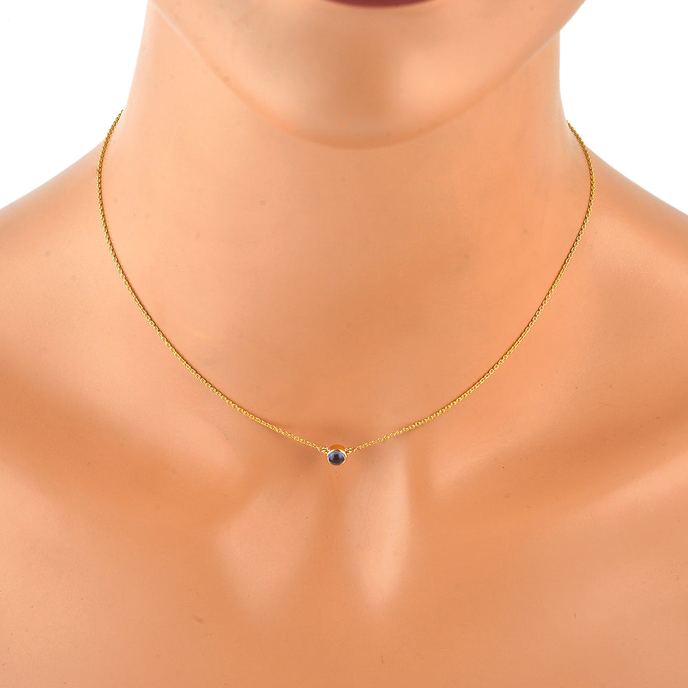 Bezel Set  Iolite Gemstone Princess Necklace In Yellow Gold For Her