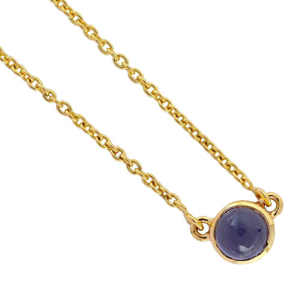 Bezel Set  Iolite Gemstone Princess Necklace In Yellow Gold For Her