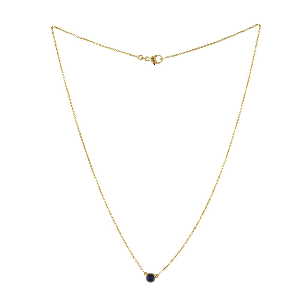 Bezel Set  Iolite Gemstone Princess Necklace In Yellow Gold For Her