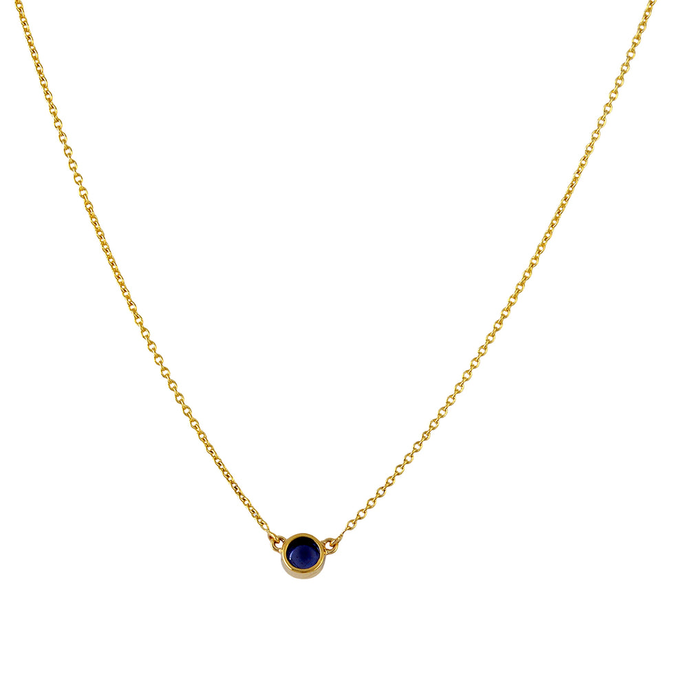 Bezel Set  Iolite Gemstone Princess Necklace In Yellow Gold For Her